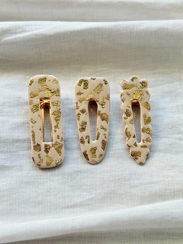 Barrettes - Beige feuilles d'or – Image 2