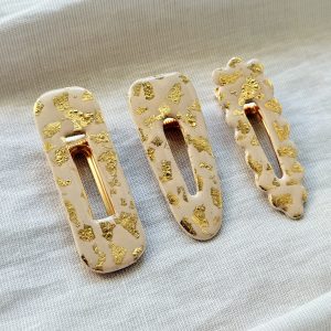 Barrettes - Beige feuilles d'or