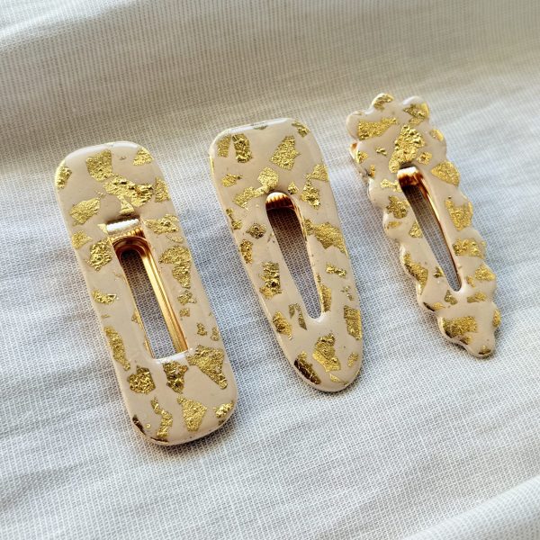 Barrettes - Beige feuilles d'or