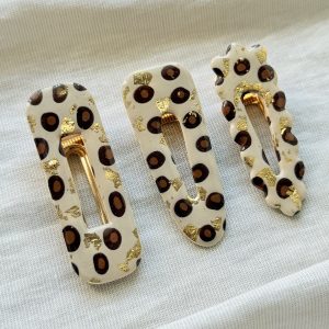 Barrettes - Léopard feuilles d'or