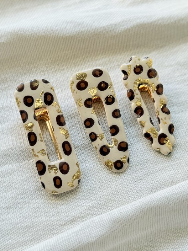 Barrettes - Léopard feuilles d'or