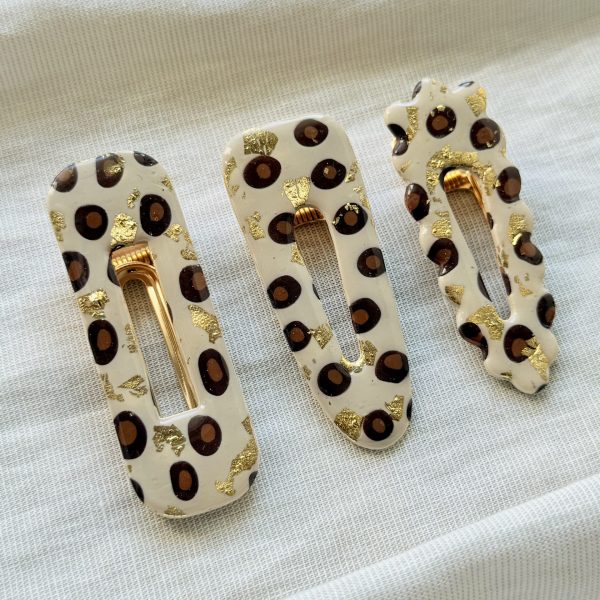 Barrettes - Léopard feuilles d'or