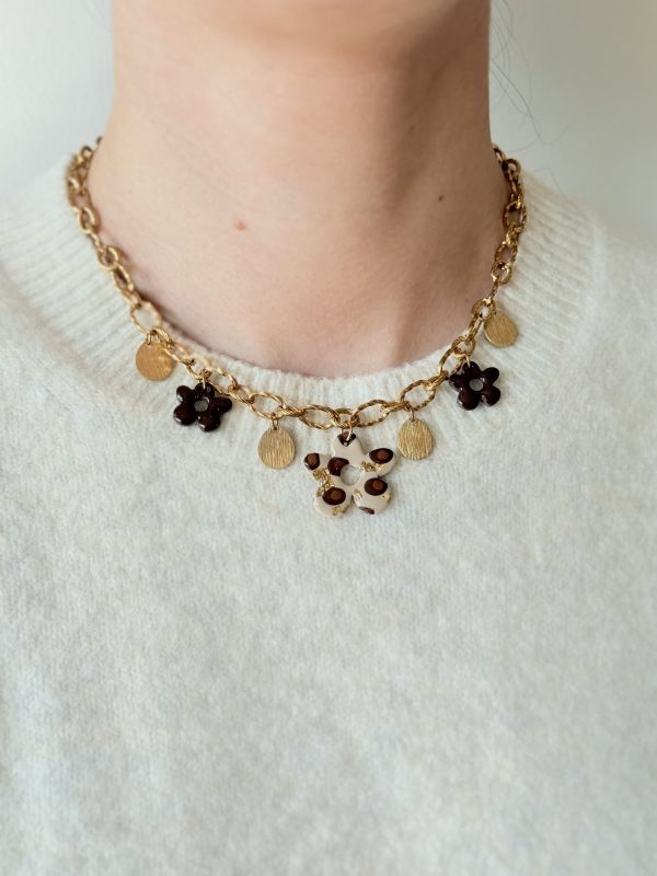 Collier breloques SOLENA - Léopard feuilles d'or