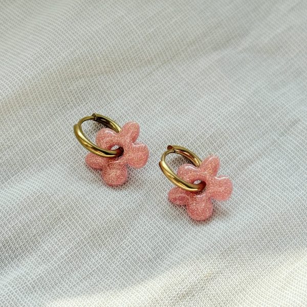 Mini créoles SOLÉNA - rose paillette