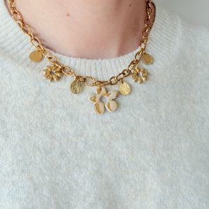 Collier breloques SOLÉNA - Beige feuilles d'or