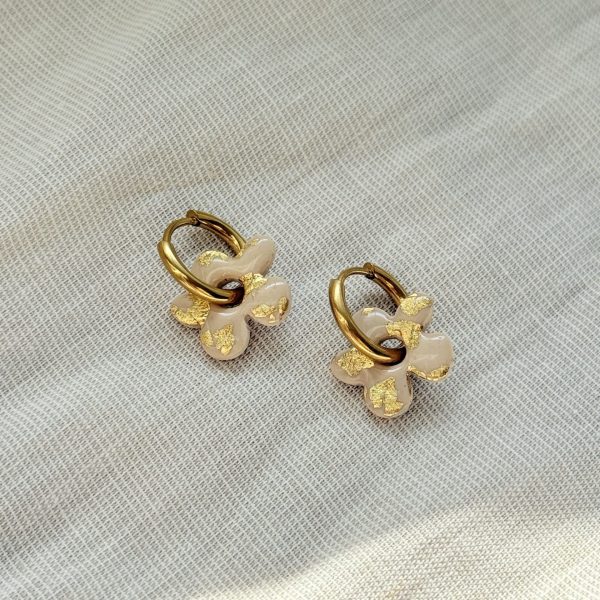 Mini créoles SOLÉNA - beige feuilles d'or