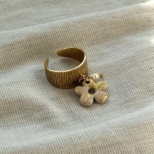 Bague Breloques SOLENA - Beige feuilles d'or