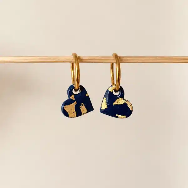Créoles mini Valentine - Bleu nuit feuilles d'or