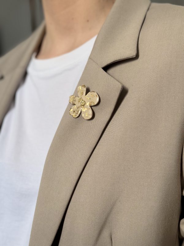Broche - Beige feuilles d'or
