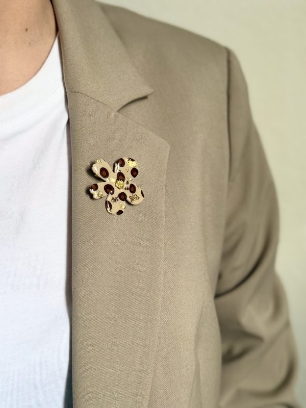 Broche - Léopard feuilles d'or