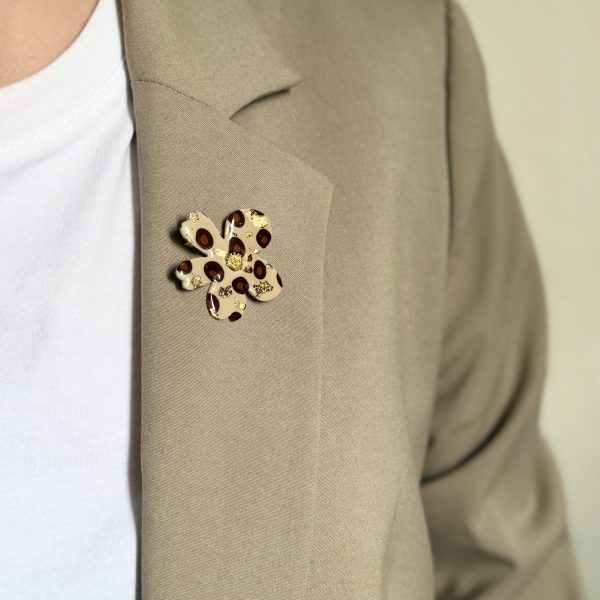 Broche - Léopard feuilles d'or