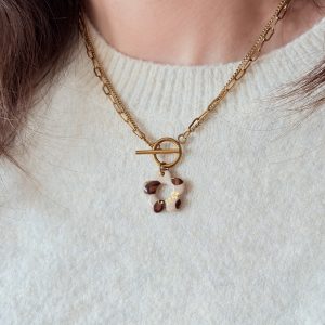Collier pendentif YUNA - Léopard feuilles d'or