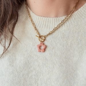 Collier pendentif YUNA - Rose paillette