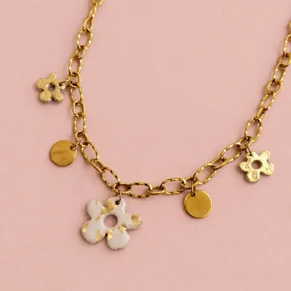 Collier breloques SOLÉNA - Beige feuilles d'or