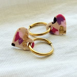 Créoles cœurs - Terrazzo Rose