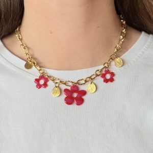 Collier breloques SOLENA - Rayure Cherry Boom / Framboise