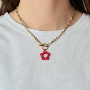 Collier pendentif YUNA - Rayure cherry boom / framboise
