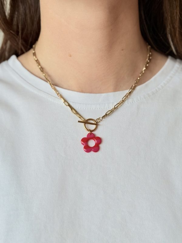 Collier pendentif YUNA - Rayure cherry boom / framboise