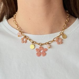 Collier breloques SOLENA - Rose paillette