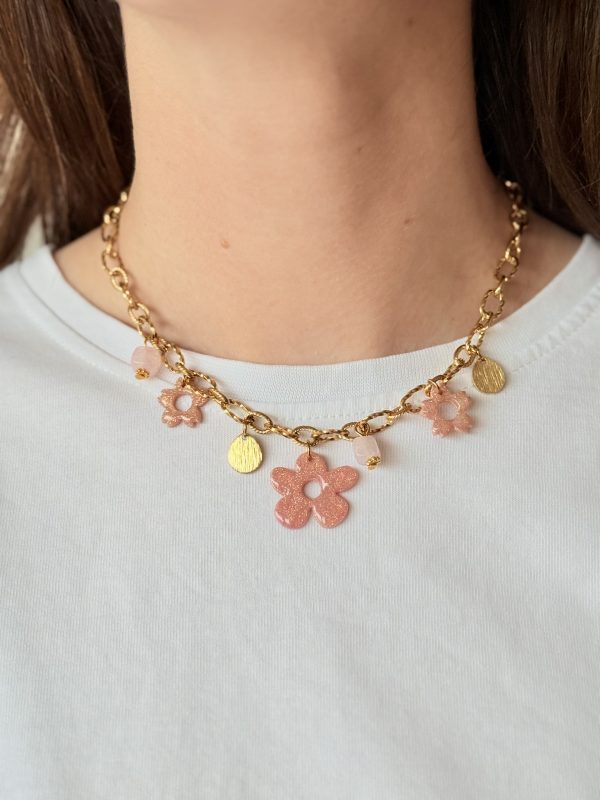 Collier breloques SOLENA - Rose paillette