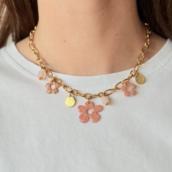 Collier breloques SOLENA - Rose paillette
