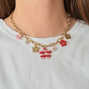 Collier breloques SOLENA - Rayure Rose poudré/ Cherry boom