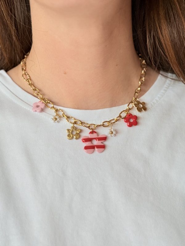 Collier breloques SOLENA - Rayure Rose poudré/ Cherry boom