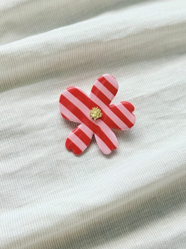Broche - Rayure Rose poudré / Cherry boom