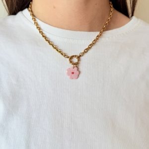 Collier pendentif - FLEUR CERISIER rose