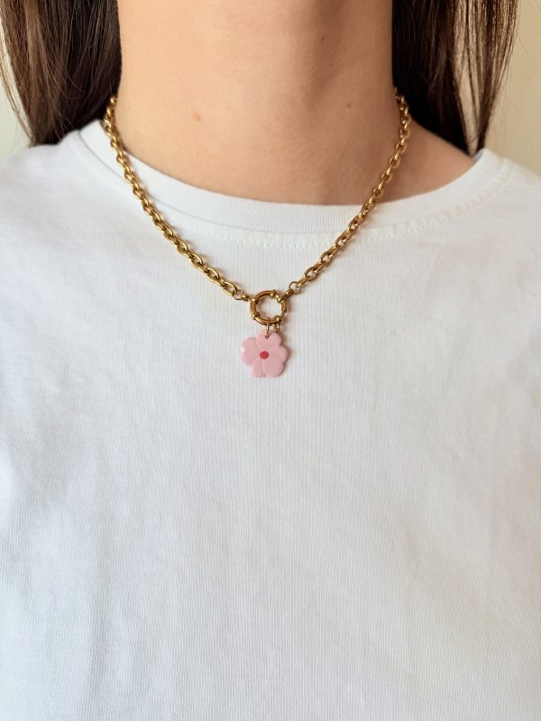Collier pendentif - FLEUR CERISIER rose
