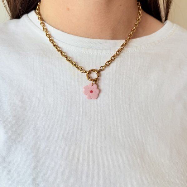 Collier pendentif - FLEUR CERISIER rose