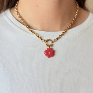 Collier pendentif - FLEUR CERISIER rouge