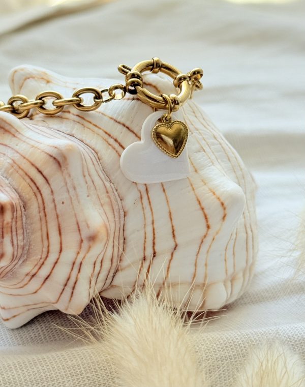 Bracelet cœur blanc nacré Bizouhcreation