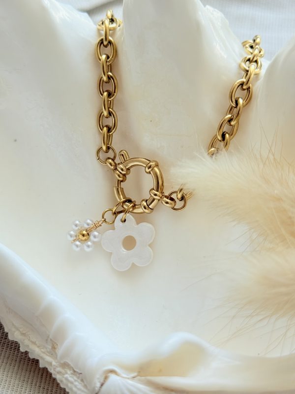 Bracelet - mini fleur blanc nacré