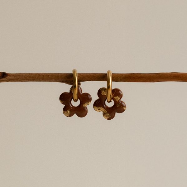Mini créoles ENORA - caramel feuilles d'or