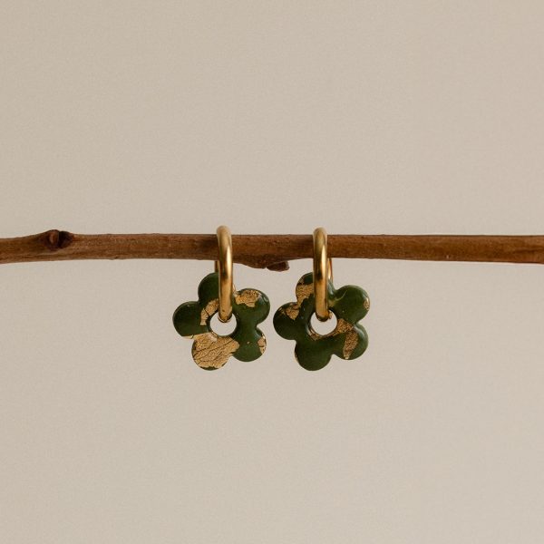Mini créoles ENORA - vert feuilles d'or