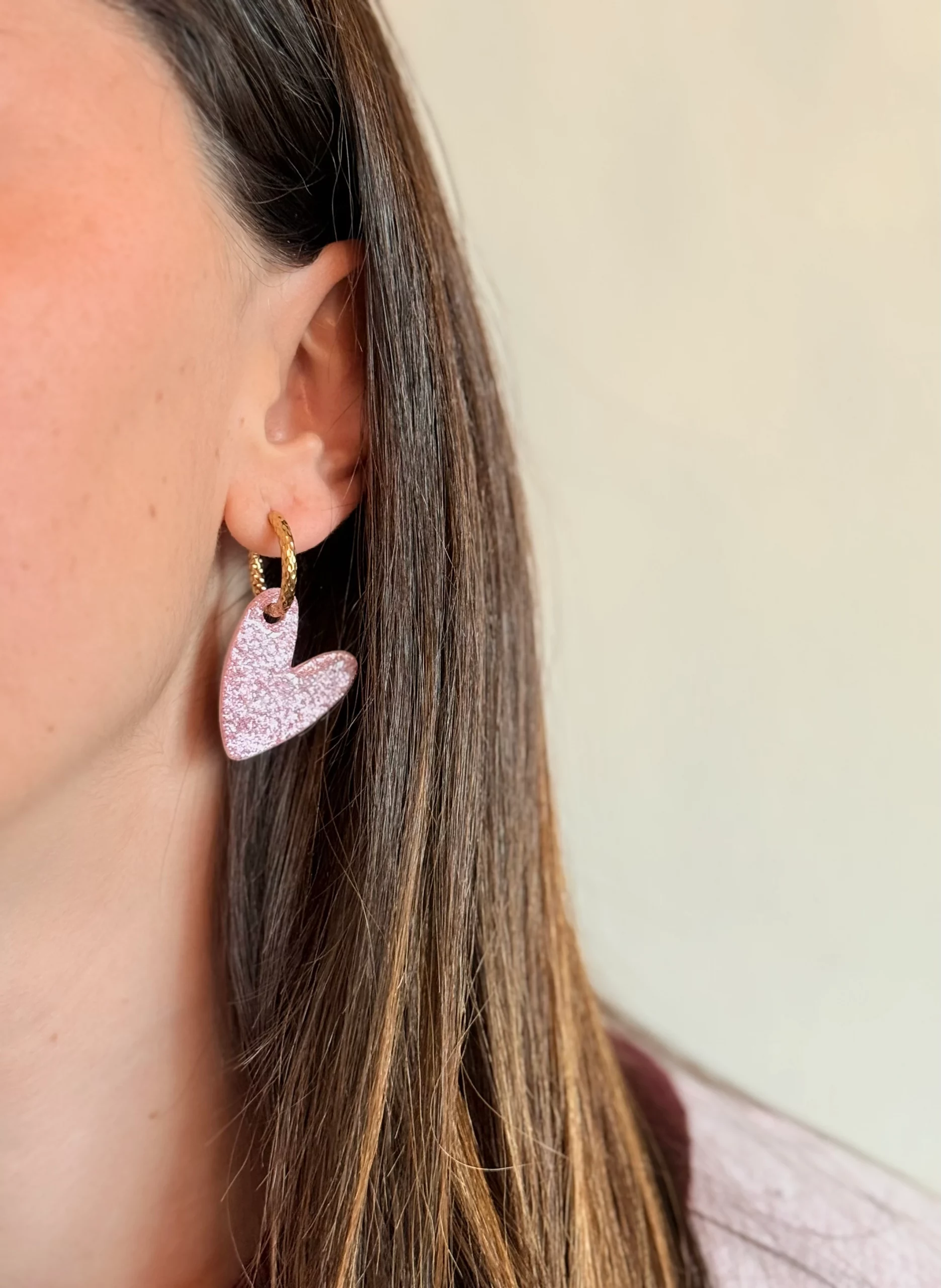 Créoles - VALENTINE - Rose paillette 2 Créoles - VALENTINE - Rose paillette – Image 2