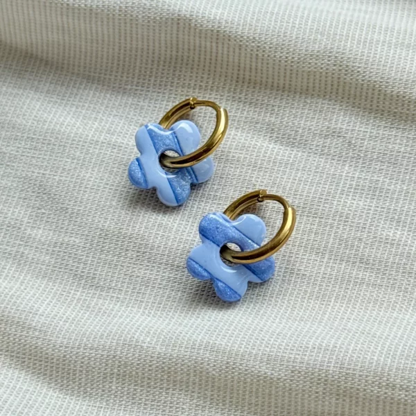 Mini créoles ENORA - rayures bleu