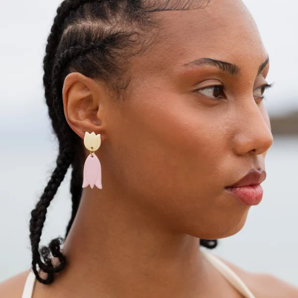 Boucles d'oreilles TULIPE - rose et jaune pastel